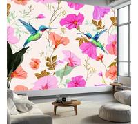 Générique 3D Papier Peint Fleurs Animaux Oiseaux, Peinture Murale Intissé Photo Aquarelle Mural Poster Salon Chambre Mur de fond Chambre des Enfants Bureau Décoration de Maison, 200 x 140 cm (L x H)