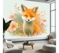 Générique 3D Papier Peint Fleurs Animaux, Peinture Murale Intissé Photo Style Aquarelle Mural Poster Salon Chambre Mur de fond Chambre des Enfants Bureau Décoration de Maison, 250 x 175 cm (L x H)