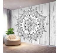 Générique 3D Papier Peint Fond Rustique En Bois Mandala Papier Peint Panoramique pour Salon Chambre Mural Fresque Poster 350 x 256 cm, Gris Salon Canapé TV Fond Décoration Murale