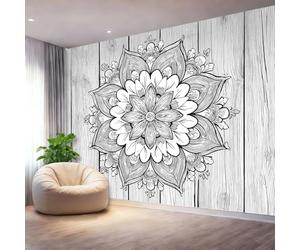 Générique 3D Papier Peint Fond Rustique En Bois Mandala Papier Peint Panoramique pour Salon Chambre Mural Fresque Poster 350 x 256 cm, Gris Salon Canapé TV Fond Décoration Murale