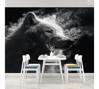 Générique 3D Papier Peint Intissé Animaux Brumeux Loup Noir Papier Peint Panoramique Pour Salon Chambre D'Enfant Poster Mural xxl Enveloppé De Fumée Décoration Murale 250x175cm(L x H)