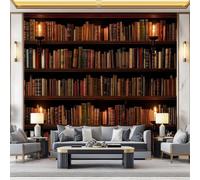 Générique 3D Papier Peint Intissé Antique Bibliothèque Livres, Vintage Classique Papier Peint Panoramique Pour Salon Chambre Chambre D'Enfant Bureau Décoration Murale 350 x 256cm