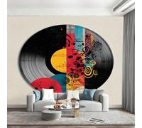 Générique 3D Papier Peint Intissé Graffiti de Disque Vinyle Abstrait Papier Peint Panoramique Pour Salon Chambre D'Enfant Poster Mural xxl Disques Musicaux Décoration Murale 150x105cm(L x H)