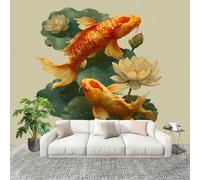 Générique 3D Papier Peint Intissé Murale Relief Carpe Koï Chinoise Moderne Décoration Murale Fresque Or Panoramique Fresque Murale Pour Salon & Chambre Fond Tv Décoration Facile À Poser 350x256cm