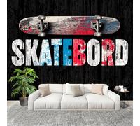 Générique 3D Papier Peint Intissé Murale Sports ThèMe Du Skateboard Moderne Décoration Murale Fresque Noir Panoramique Fresque Pour Salon & Chambre Fond Tv Décoration Facile À Poser 350x256cm