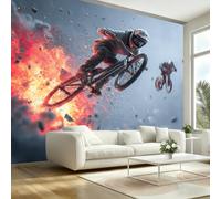 Générique 3D Papier Peint Intissé Sports Extrêmes de Vtt Papier Peint Panoramique Pour Salon Chambre D'Enfant Poster Mural xxl Avalanche et Chute Bleues Décoration Murale 500x280cm(L x H)
