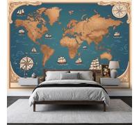 Générique 3D Papier Peint Murale Motif Carte du monde nautique Papier Peint Panoramique Mural Affiche Géante Décoration Pour Salon TV Fond Chambre D'Enfant Décoration 200 x 140 cm