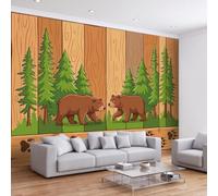 Générique 3D Papier Peint Murale Motif Forêt de pins ours Papier Peint Panoramique Mural Affiche Géante Décoration Pour Salon TV Fond Chambre D'Enfant Décoration 400 x 280 cm Forêt primitive