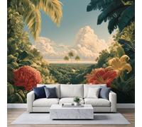 Générique 3D Papier Peint Murale Motif Forêt tropicale humide Papier Peint Panoramique Mural Affiche Géante Décoration Pour Salon TV Fond Chambre D'Enfant Décoration 300 x 210 cm Plantes et Floral