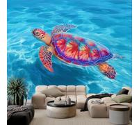 Générique 3D Papier Peint Murale Motif Tortue de mer Corail Papier Peint Panoramique Mural Affiche Géante Décoration Pour Salon TV Fond Chambre D'Enfant Décoration 200 x 140 cm Océan estival
