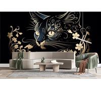 Générique 3D Papier Peint Panoramiqu L'obscurité Chats Fleurs Panoramique intissé Murale Style Vintage Mystérieux Papier Peint xxl Fresque Murale Peinture Décorative pour Salon Chambre 400x280 28f103