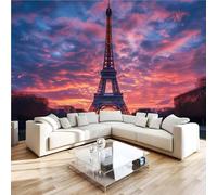 Générique 3D Papier Peint Panoramiqu Paris Tour Eiffel Panoramique intissé Murale Coucher De Soleil Architecture Papier Peint xxl Fresque Murale Peinture Décorative pour Salon Chambre 366x254 33f102