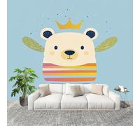 Générique 3D Papier Peint Panoramique 200x140cm Visage D'Ours De Dessin Animé Tissus Non Tissés Murale Poster Bleu Clair Murale pour Salon Adulte Chambre d'enfants Étude Décoration