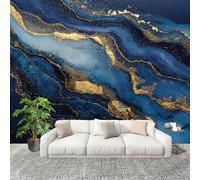 Générique 3D Papier Peint Panoramique 300x210cm Abstrait Or Marbre Tissus Non Tissés Murale Poster Bleu Foncé Murale pour Salon Adulte Chambre d'enfants Étude Décoration