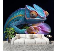 Générique 3D Papier Peint Panoramique 300x210cm CaméLéOn Animal Tropical Tissus Non Tissés Murale Poster Noir Murale pour Salon Adulte Chambre d'enfants Étude Décoration