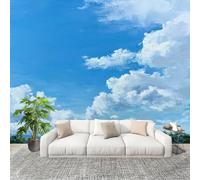 Générique 3D Papier Peint Panoramique 300x210cm Motif De Ciel Bleu Et De Nuages Blancs Tissus Non Tissés Murale Poster Bleu Murale pour Salon Adulte Chambre d'enfants Étude Décoration