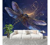 Générique 3D Papier Peint Panoramique 300x210cm Onirique Animaux Libellule Tissus Non Tissés Murale Poster Bleu Foncé Murale pour Salon Adulte Chambre d'enfants Étude Décoration