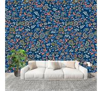 Générique 3D Papier Peint Panoramique 300x210cm Plantes Et Fleurs RéTro Tissus Non Tissés Murale Poster Bleu Murale pour Salon Adulte Chambre d'enfants Étude Décoration