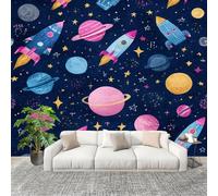 Générique 3D Papier Peint Panoramique 350x256cm Dessin Animé Fantastique Espace Tissus Non Tissés Murale Poster Bleu Foncé Murale pour Salon Adulte Chambre d'enfants Étude Décoration