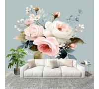 Générique 3D Papier Peint Panoramique 400x280cm Romantique Aquarelle Fleurs Tissus Non Tissés Murale Poster Bleu Clair Murale pour Salon Adulte Chambre d'enfants Étude Décoration