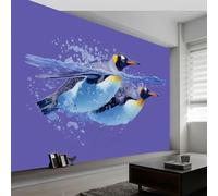 Générique 3D Papier Peint Panoramique Animal Pingouin Violet, Papier Peint Panoramique Murale Dessin Animé pour Salon Chambre Chambre d'Enfant - DéCoration Murale Photo 400L x 280H cm