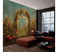 Générique 3D Papier Peint Panoramique Fantaisie, intissé 450 x 280 cm Muraux Tapisserie Jardin Plantes Roses Champignons Grandes Murales Poster pour Salon, Adulte Chambre d'enfants, Étude Décoration