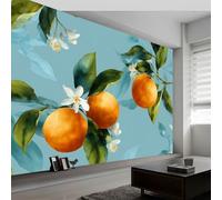 Générique 3D Papier peint panoramique plantes orangers fleurs, papier peint panoramique murale style aquarelle pour salon chambre chambre d'enfant - Décoration murale photo 500L x 280H cm