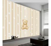 Générique 3D Papier Peint Panoramique Rêveur Beige Rayures Ours En Peluche, Papier Peint Panoramique Murale Dessin Animé pour Salon Chambre Chambre D'Enfant - Décoration Murale Photo 250L x 175H cm