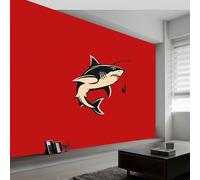 Générique 3D Papier Peint Panoramique Rouge Océan Animaux Requin, Papier Peint Panoramique Murale Abstrait pour Salon Chambre Chambre d'Enfant Salle de Jeux - Décoration Murale Photo 300L x 210H cm