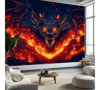 Générique 3D Papier Peint Panoramique Sombre Flamme Dragon Oriental, Papier Peint Panoramique Murale Art Fantastique pour Salon Chambre Chambre D'Enfant - Décoration Murale Photo 250L x 175H cm