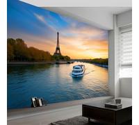 Générique 3D Papier peint panoramique tour eiffel seine, papier peint panoramique murale paysage urbain pour salon chambre chambre d'enfant - Décoration murale photo 200L x 140H cm