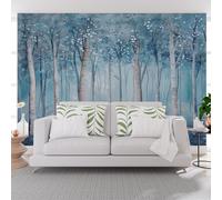 Générique 3D Papier Peint Paysage de Jungle de Luxe Bleu Tapisserie Murales Panorama Papier Peint Panoramique Plantes Fleurs Bleu Pour Salon Chambre D'Enfant Décoration Murale 500x317cm(L x H)