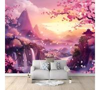 Générique 3D Papier Peint Style De Dessin Animé Montagne Sakura Paysage 300x210 cm Papier Peint Panoramique Mural Affiche Géante Décoration Pour Salon Chambre Chambre D'Enfant Décoration Murale