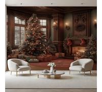 Générique 3D Papier Peint Vintage Sapin de Noël Boîte Tapisserie Murales Panorama Papier Peint Panoramique Décorations de Noël vintage Pour Salon Chambre D'Enfant Décoration Murale 500x317cm(L x H)