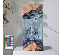 Générique 3D Saint Jesus Epoxy Resin Lamp with Wooden Base,USB Powered Color Changing LED Night Light,Handmade Religious Faith Statue Lamp,for Bedroom Desk Home Daily Use