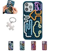 Générique 3D Stereoscopic Silicone Color Line Sensory Decompression Phone Case for Iphone 11/12/13/14/15/16, 3D Stereoscopic Creative Line Puzzle Protective Shell for Phone (11pro,Blue-B)