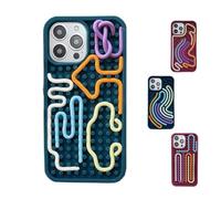 Générique 3D Stereoscopic Silicone Color Line Sensory Decompression Phone Case, Soft Shockproof Protective Sensory Activity Board Back Cover (Blue1,iphone16pro)