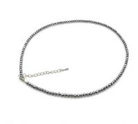 Générique 3mm Faceted Terahertz Stone Bead Necklace, Metallic Gray Adjustable Collarbone Necklace, 38 cm + 6 cm Extension Chain, Lightweight Beaded Choker Jewelry for Daily Layering