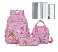Générique 3pc Capybara Backpack - Cute Capybara Lunch Bag | Nylon Funny Animal Stationery Sac Pour Les Étudiants Pour En Bas Âge De Voyage Préscolaire De Voyage De Chez Les Adolescents Élémen