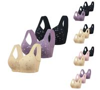 Générique 3Pc Grande Taille Soutien Gorge Femme sans Armature Push Up Larges Bretelles Soutien Gorge Ouverture Devant Imprimé Confortable Respirant,en Microfibre,pour La Vie Quotidienne.