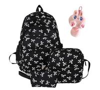 Générique 3pcs Bow Backpack Bags Set,Aesthetic Daypack Bow Rucksack,College Style Large Capacity Nylon Bow Bookbag Set,With Built-In Organizer,For Women Travel Daypacks (Black, SIZE)