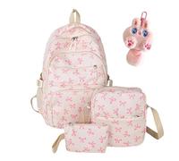Générique 3pcs Bow Backpack Bags Set,Aesthetic Daypack Bow Rucksack,College Style Large Capacity Nylon Bow Bookbag Set,With Built-In Organizer,For Women Travel Daypacks (Pink, SIZE)