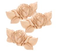 Générique 3pcs Décoration de Miroir en Bois Sculpté Rose, Applique Décorative en Bois Khaki Détails Raffinés, pour Embellissement de Meubles et Décoration Intérieure