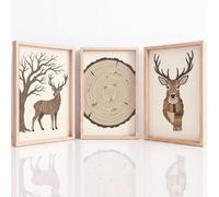 Générique 3Pcs Impression Sur Toile, Vintage Fantaisie Tableau Decoration Murale, Arbre Cerf Cercle De Croissance Affiche Peintures Pour Salon Chambre Bureau Decor 42 x 59.4 cm