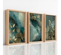 Générique 3Pcs Painting Botanique Luxe Impression Sur Toile, Tableau Decoration Murale, Bleu Canard Foncé Or Feuille Texture Marbre Or Affiche Peintures Déco Pour Chambre Salon, 40 x 50 cm