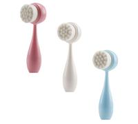 Générique 3pièces Brosse Silicone Double Face pour Nettoyage Visage Exfoliante et Masseuse Manuelle Nettoyage Profond des Pores Lot Blanc Bleu Rose