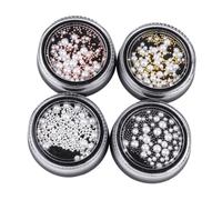 Générique 4 Boîtes de Perles pour Nail Art 3d Rondes Blanches, Perles en Acier Argenté et Doré, Accessoires Manucure DIY pour Femmes et Filles, Décorations Ongles Tendances, Set Manucure