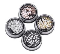 Générique 4 Boîtes de Perles pour Nail Art Manucure DIY Perles Rondes Blanches 3D Décorations Ongles en Acier Doré et Argenté Accessoires Créatifs pour Femmes et Filles
