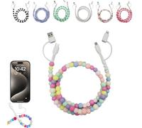 Générique 4-in-1 Beaded Charging Cord, Fast Phone Charger Cable 66W, Multi USB A to Type-C & iOS Cable, Anti-Tangle Design 3.3FT for Multi-device Use (A)