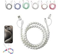 Générique 4-in-1 Beaded Charging Cord, Fast Phone Charger Cable 66W, Multi USB A to Type-C & iOS Cable, Anti-Tangle Design 3.3FT for Multi-device Use (C)